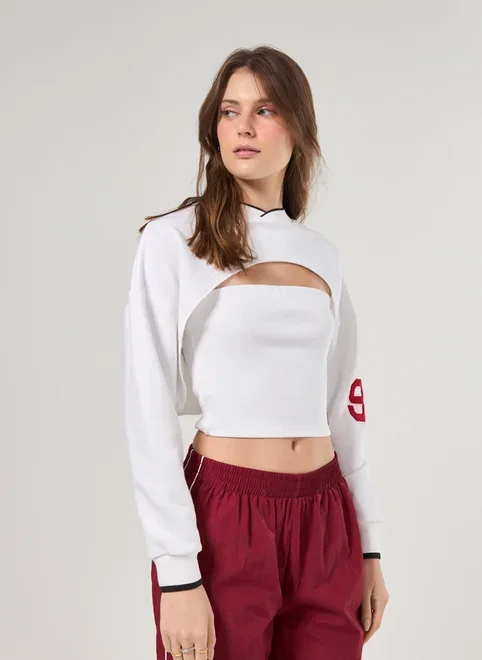 Blusa Manga Longa Recortes Com Top