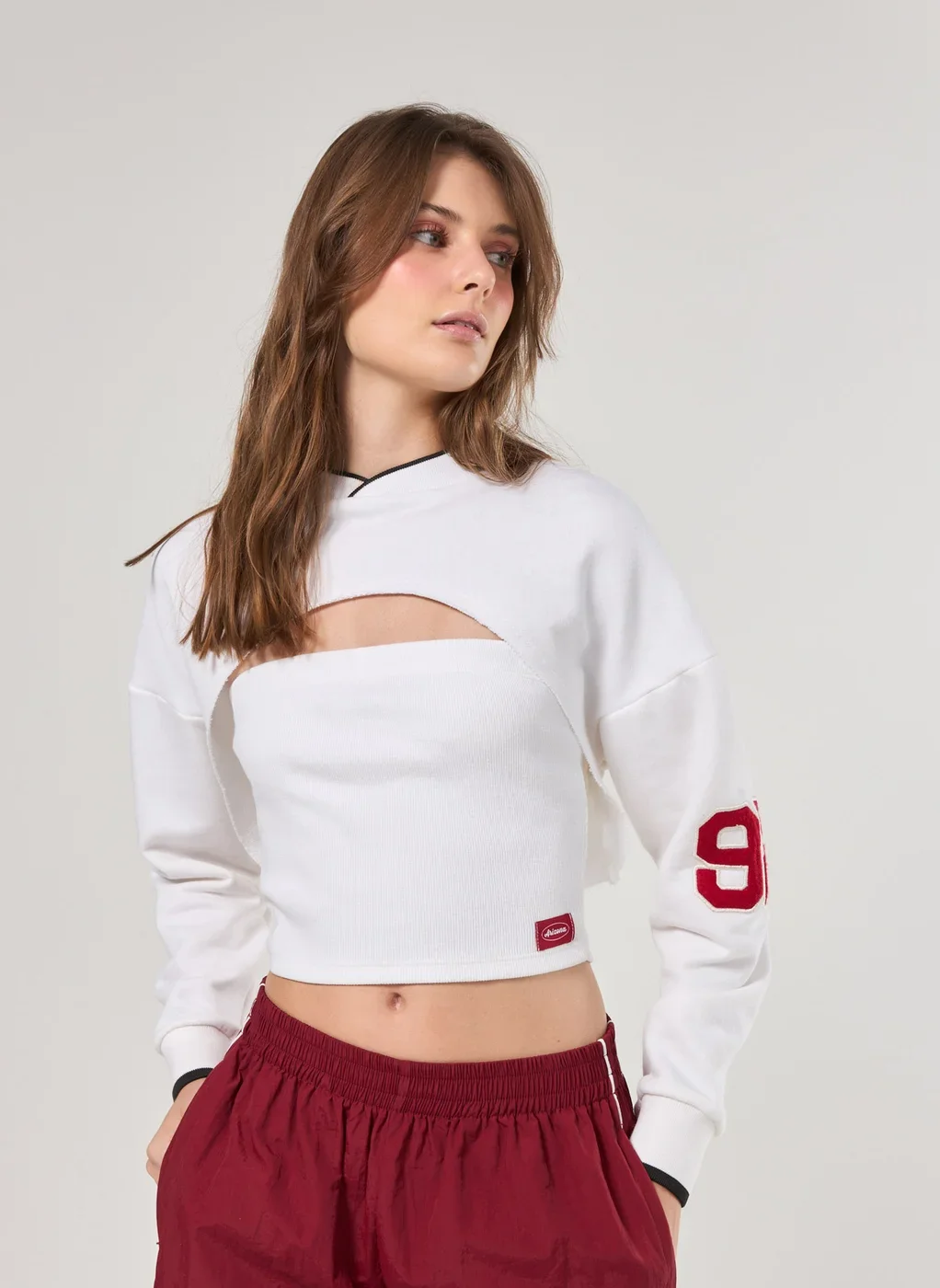 Blusa Manga Longa Recortes Com Top