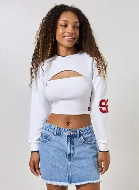 Blusa Manga Longa Recortes Com Top