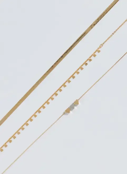 Conjunto 3 Colares Dourados Coração