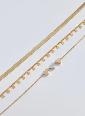 Conjunto 3 Colares Dourados Coração