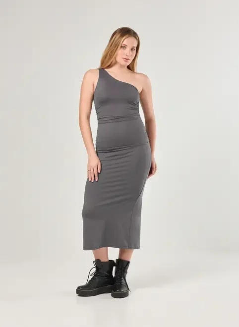 Vestido Midi Poliamida Ombro Único