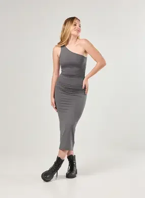 Vestido Midi Poliamida Ombro Único