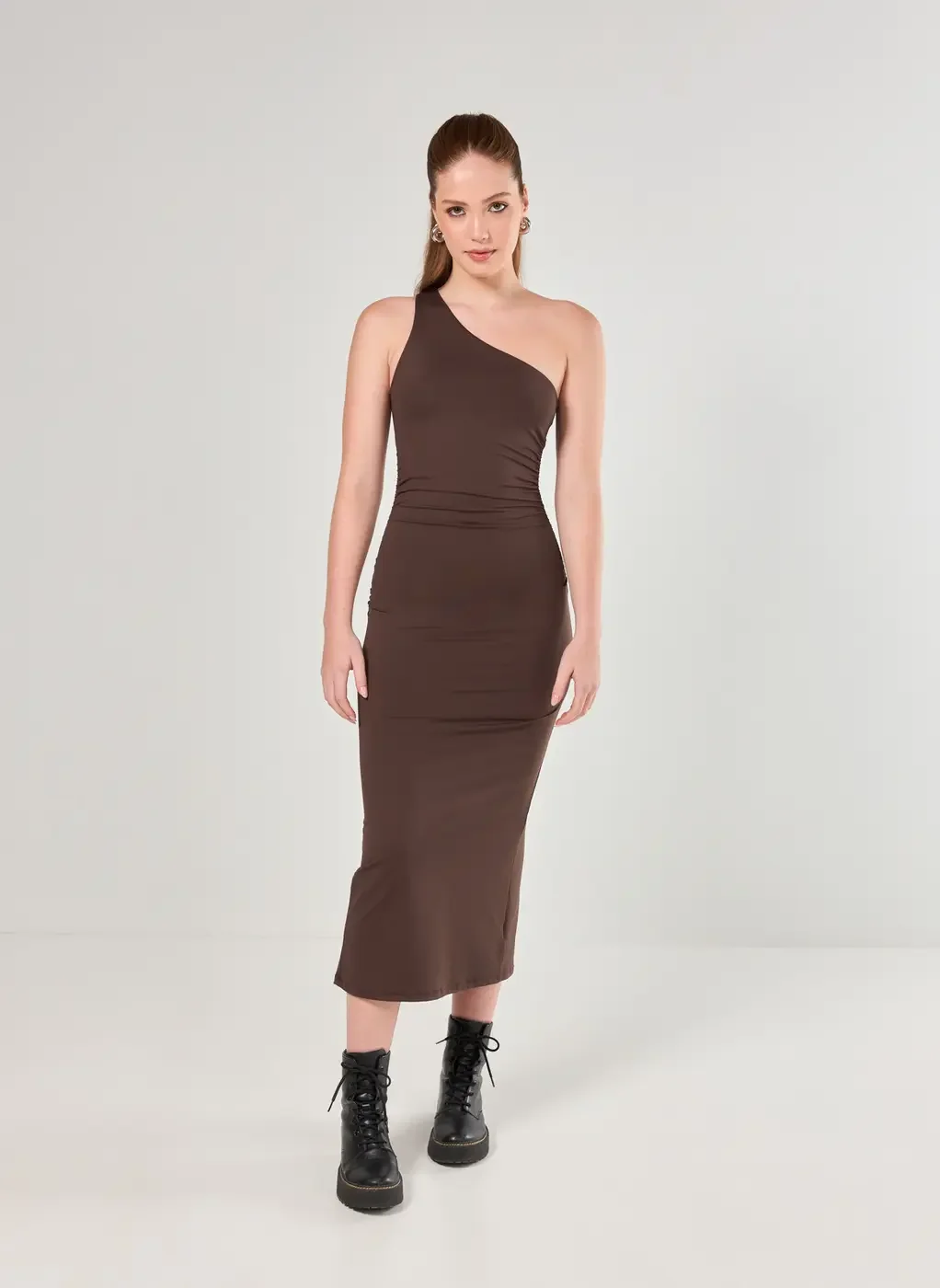 Vestido Midi Poliamida Ombro Único