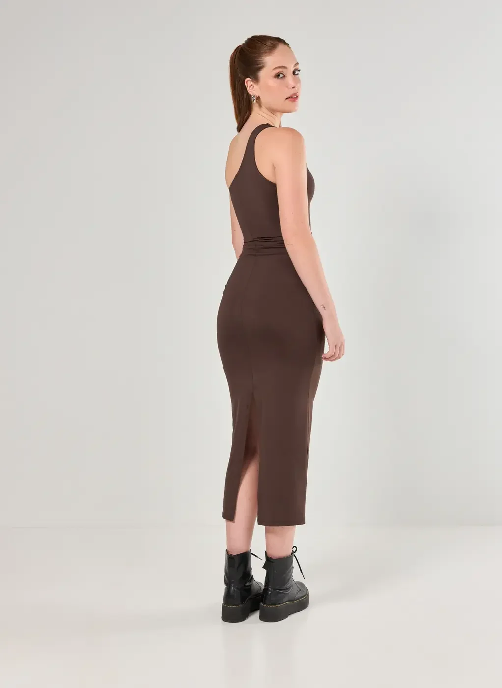 Vestido Midi Poliamida Ombro Único