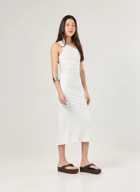 Vestido Midi Poliamida Ombro Único