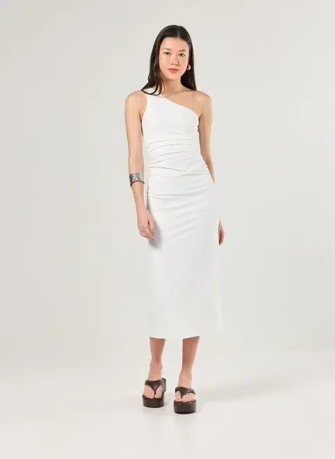 Vestido Midi Poliamida Ombro Único