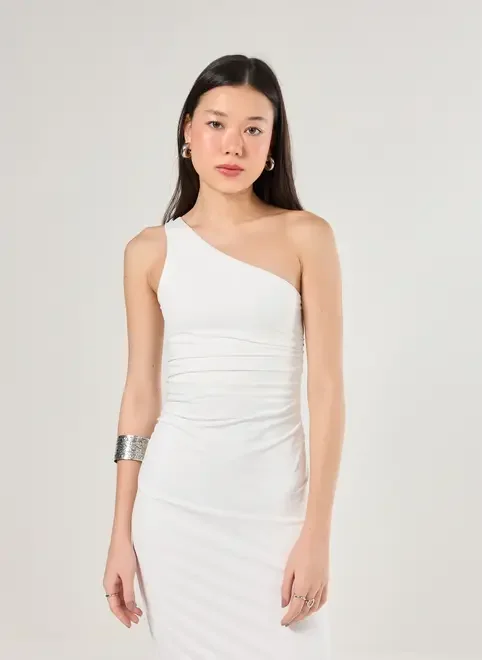 Vestido Midi Poliamida Ombro Único