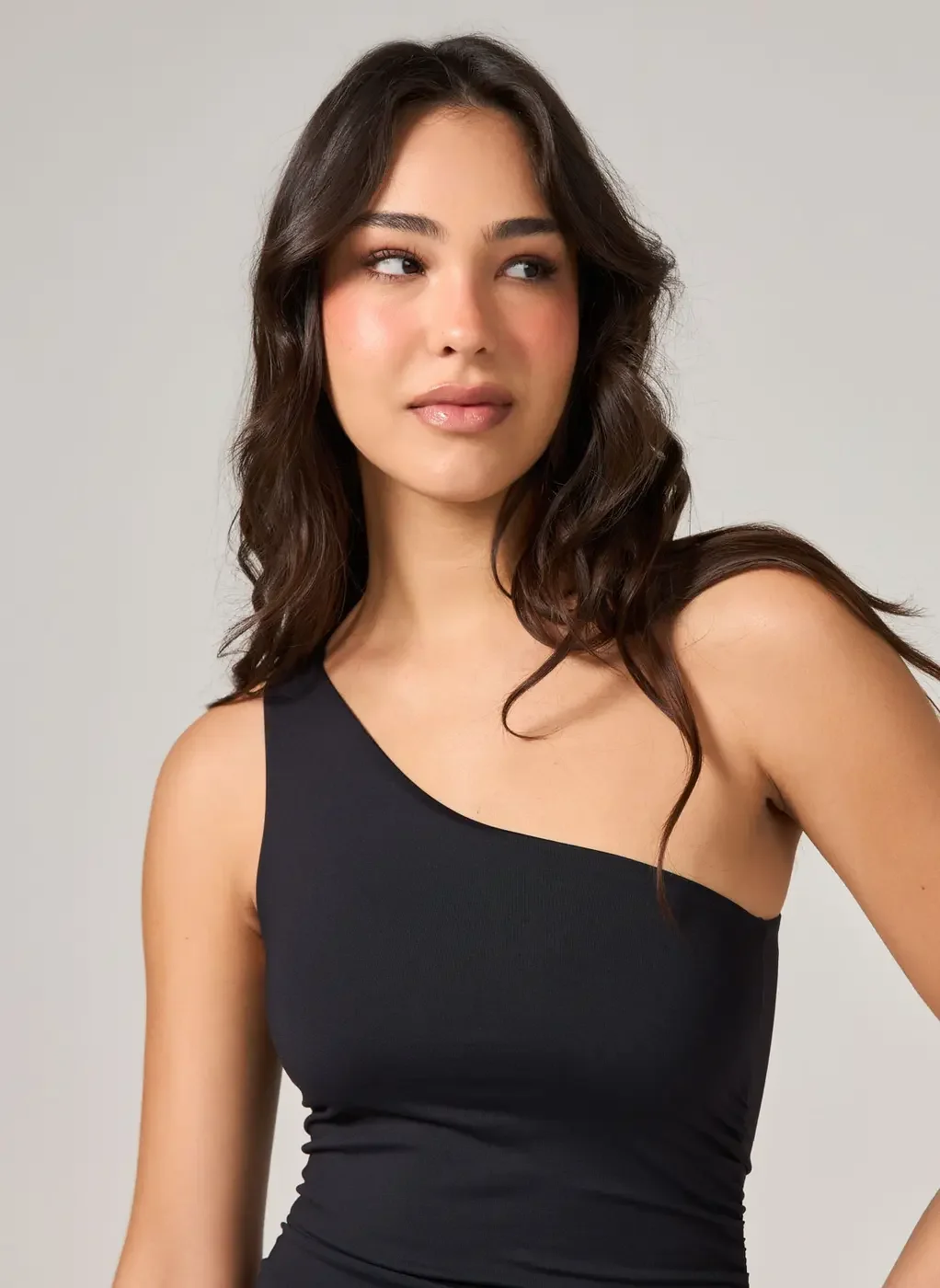 Vestido Midi Poliamida Ombro Único