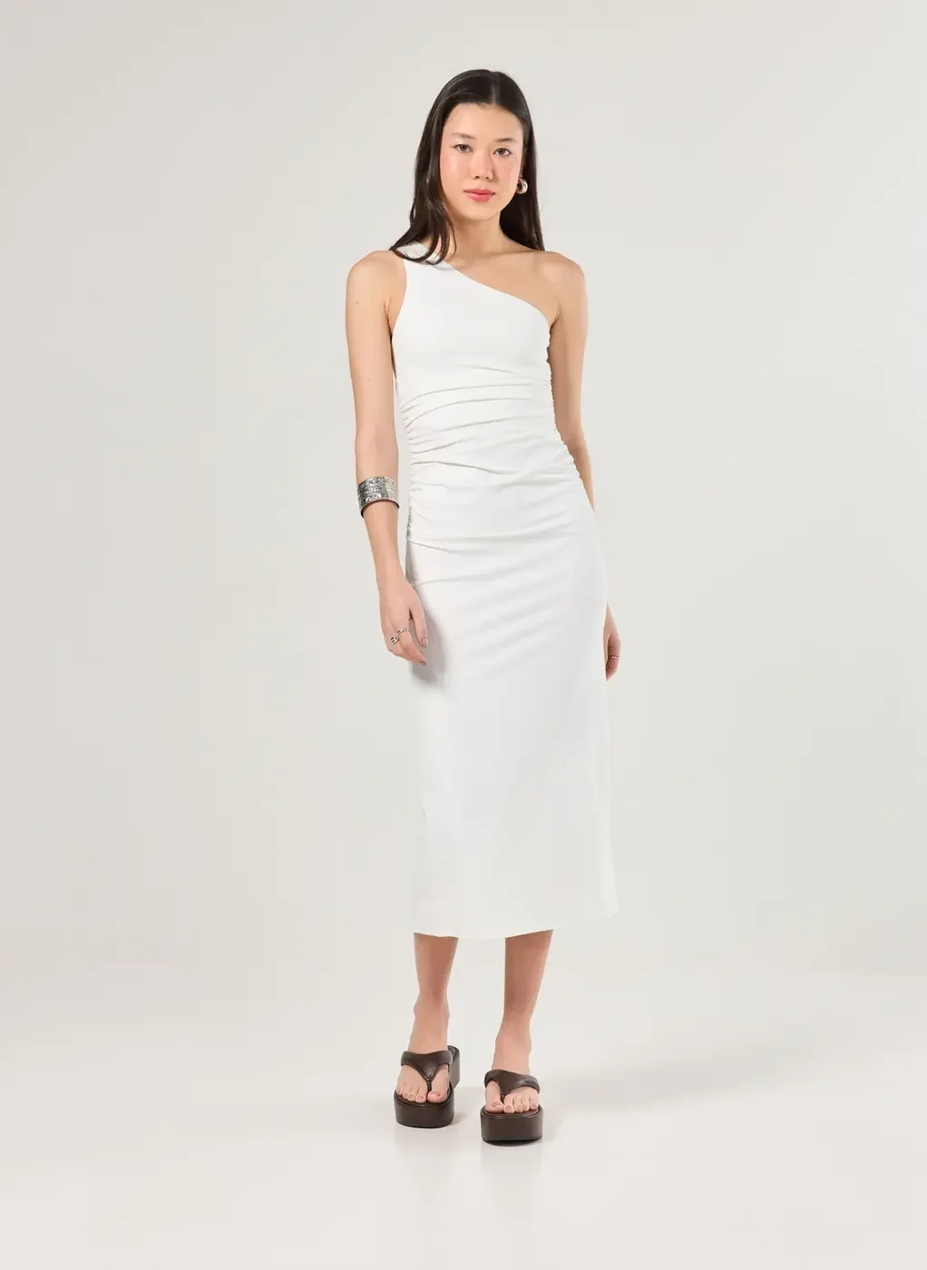 Vestido Midi Poliamida Ombro Único