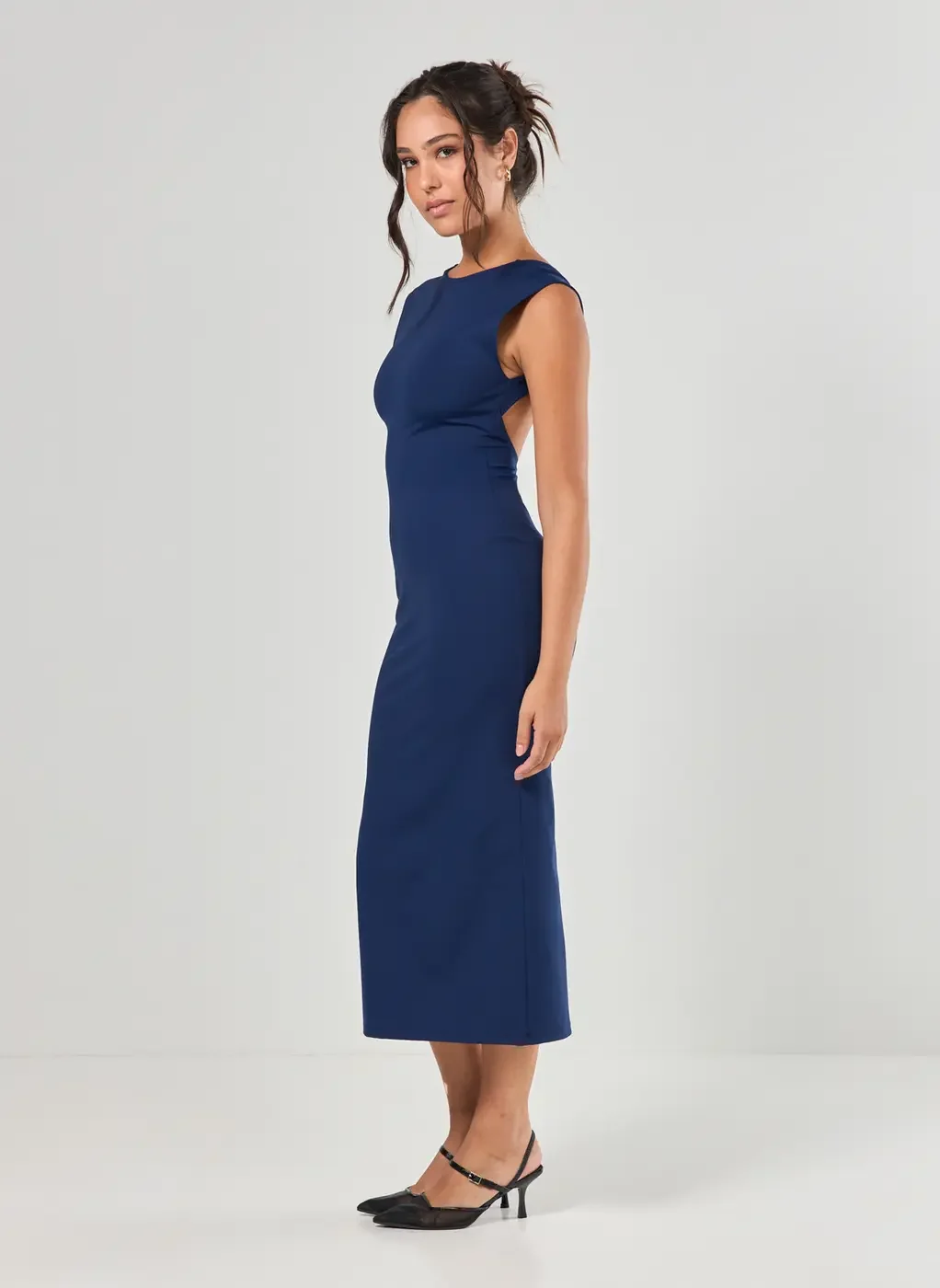 Vestido Em Poliamida Costas Abertas