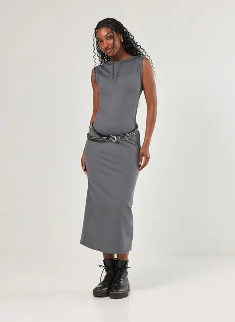 Vestido Em Poliamida Costas Abertas