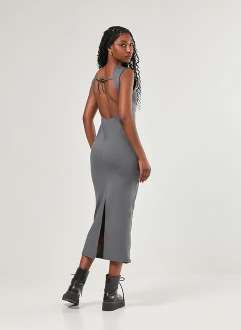 Vestido Em Poliamida Costas Abertas