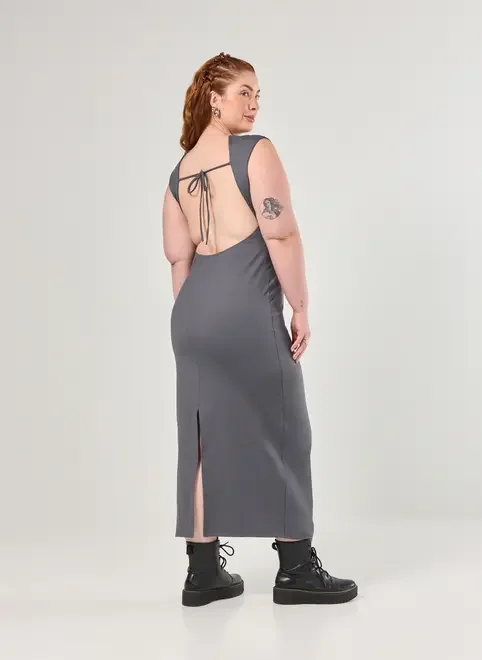Vestido Em Poliamida Costas Abertas
