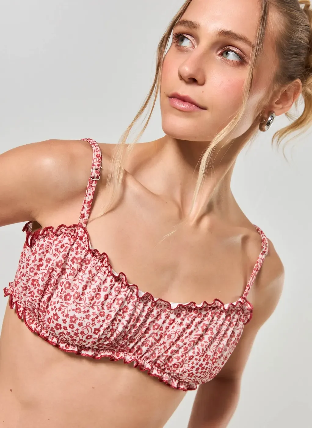 Top Tule Franzido Estampa Vermelha