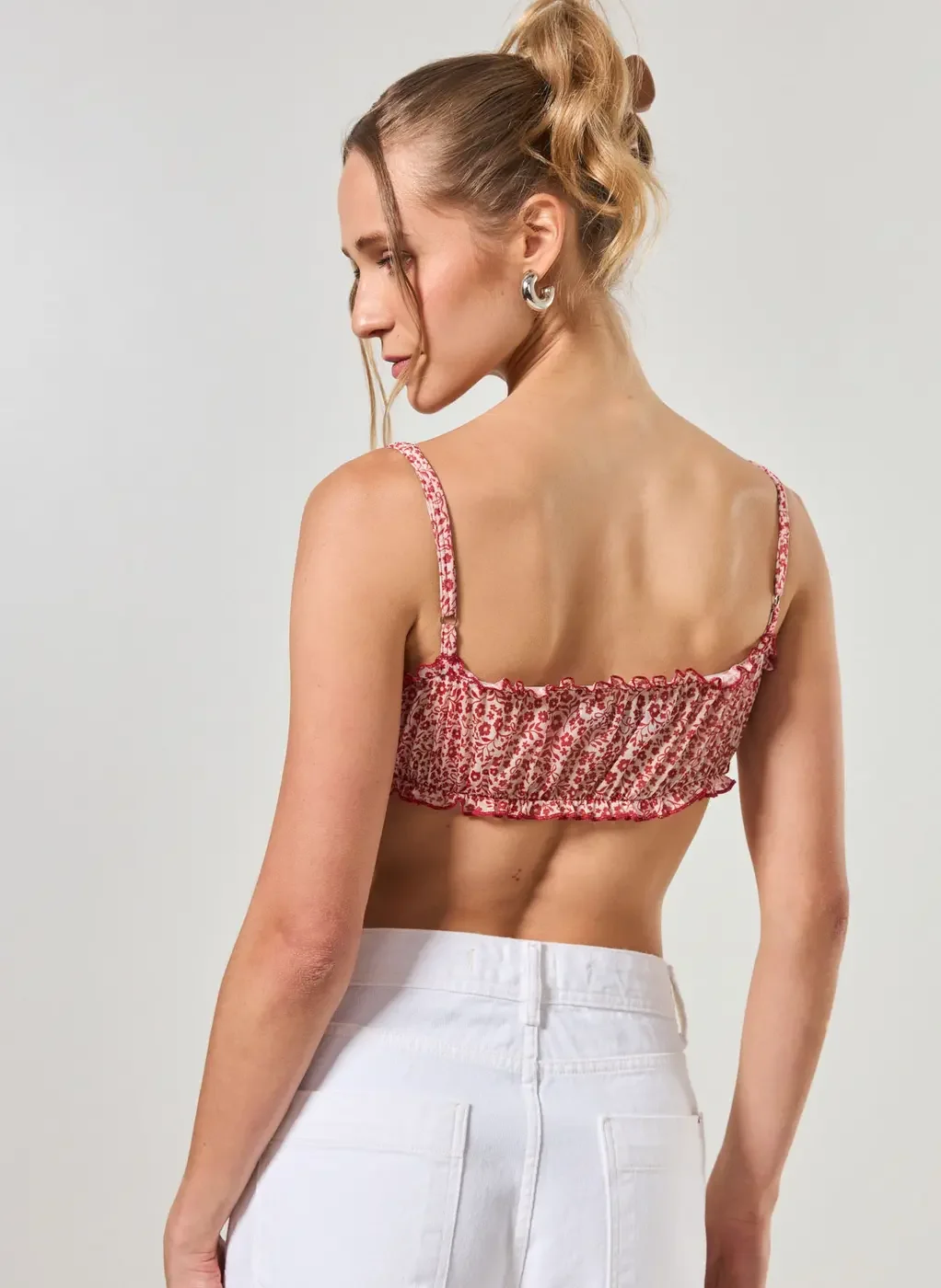 Top Tule Franzido Estampa Vermelha