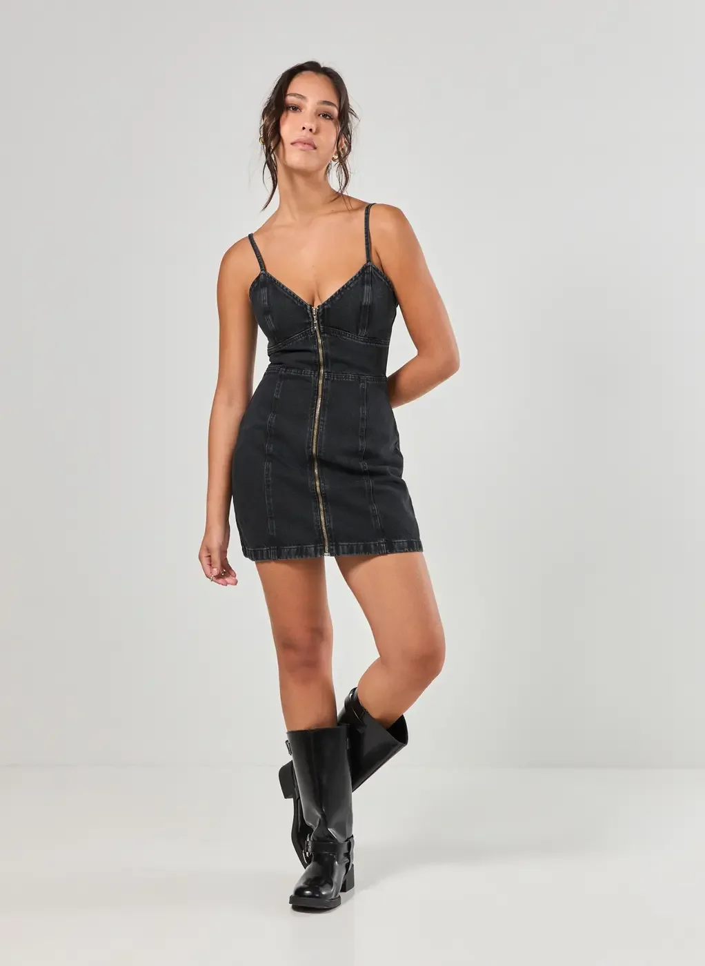 Vestido Jeans Preto Zíper