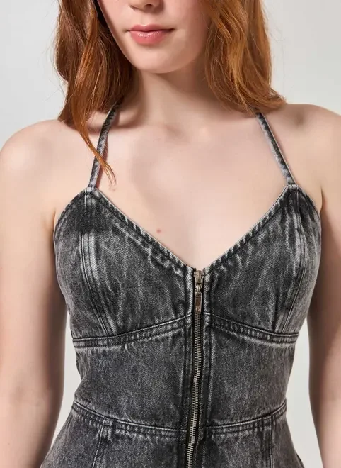 Vestido Jeans Preto Zíper