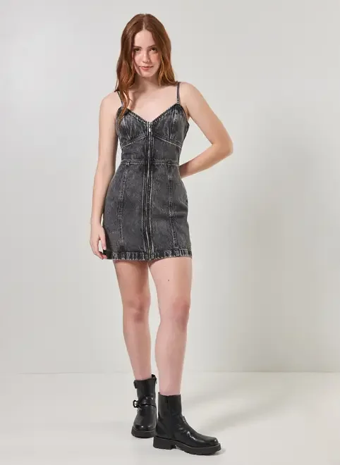 Vestido Jeans Preto Zíper