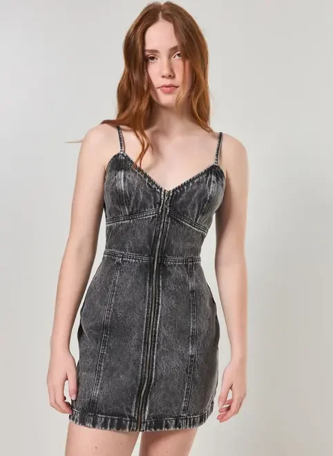 Vestido Jeans Preto Zíper