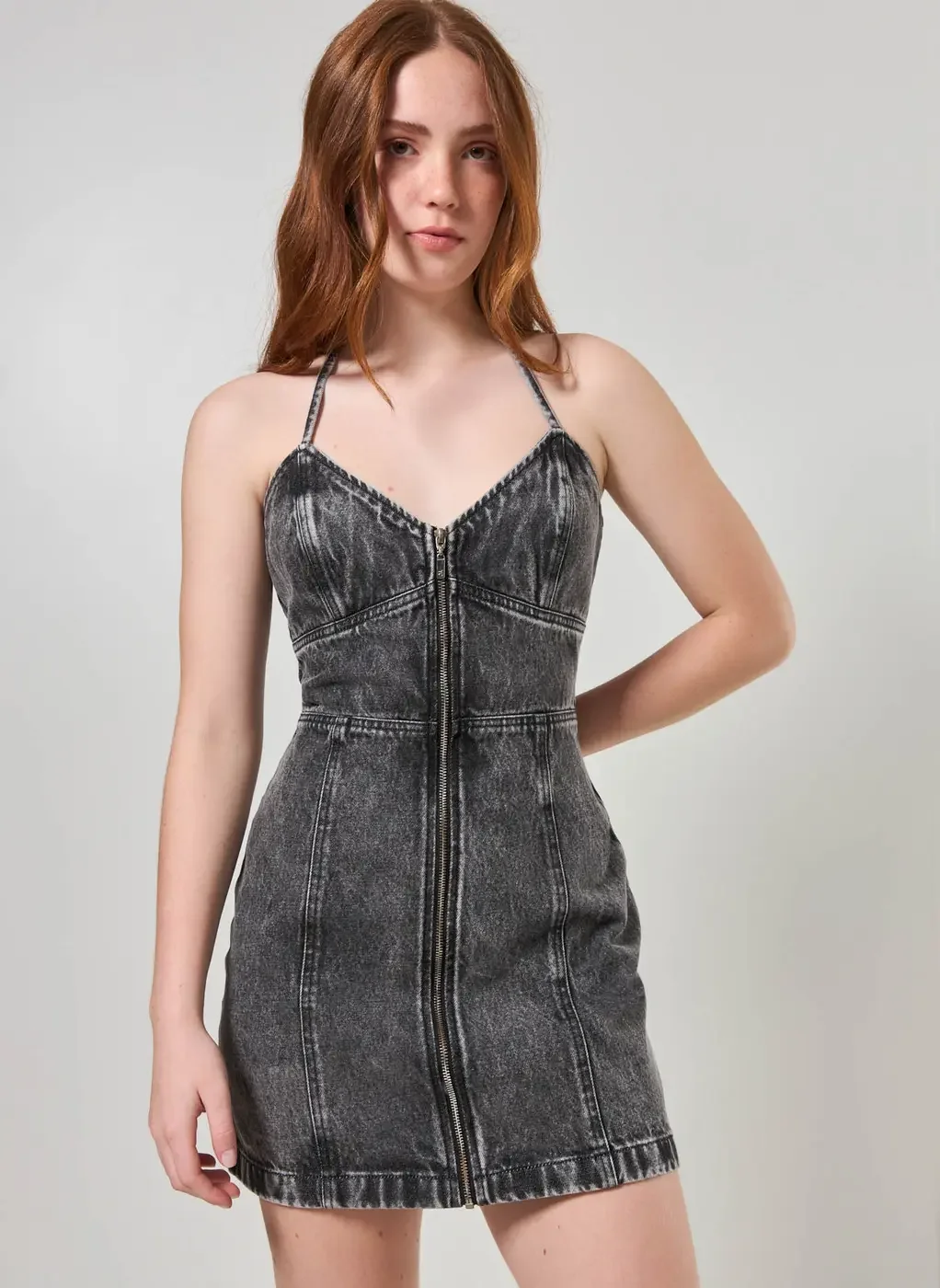 Vestido Jeans Preto Zíper