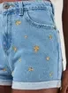Short Mom Jeans Cintura Alta Florzinhas