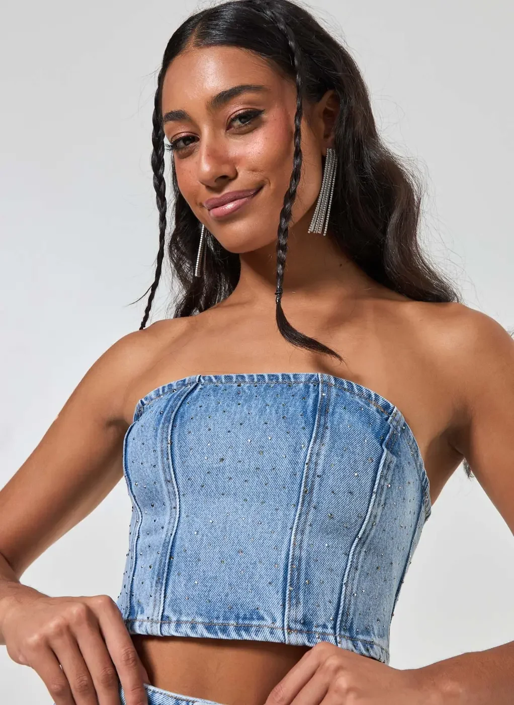 Cropped Jeans Corselet Brilho