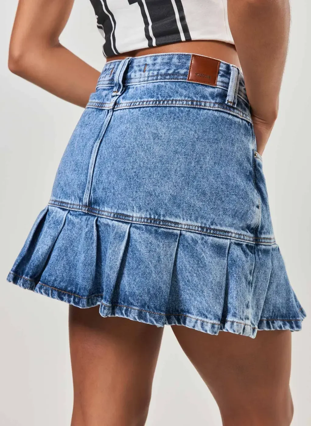 Saia Jeans Com Babado