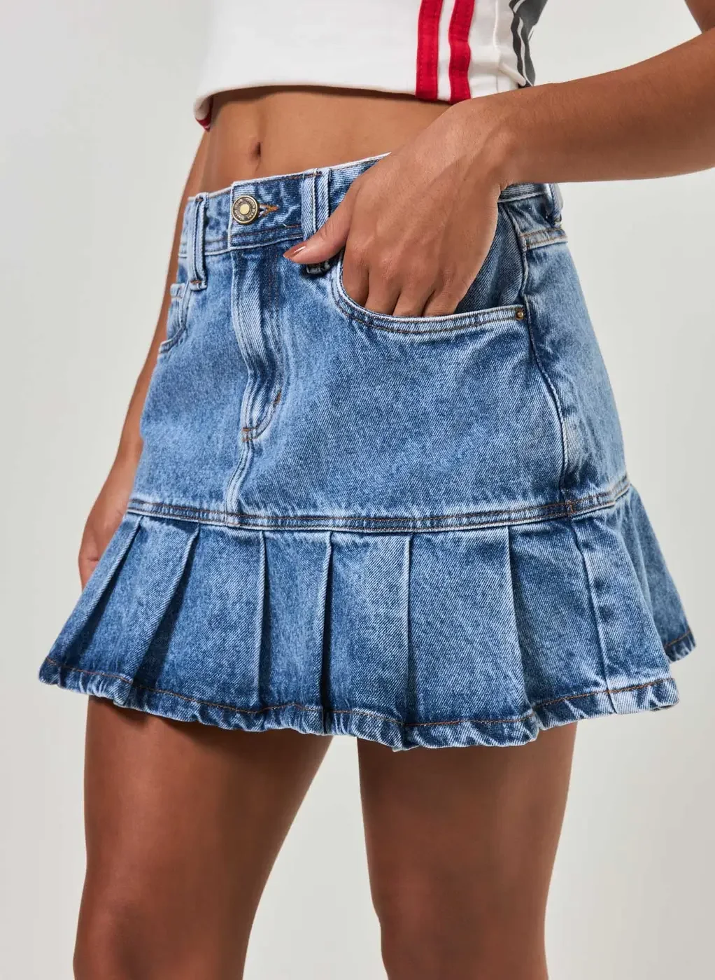 Saia Jeans Com Babado