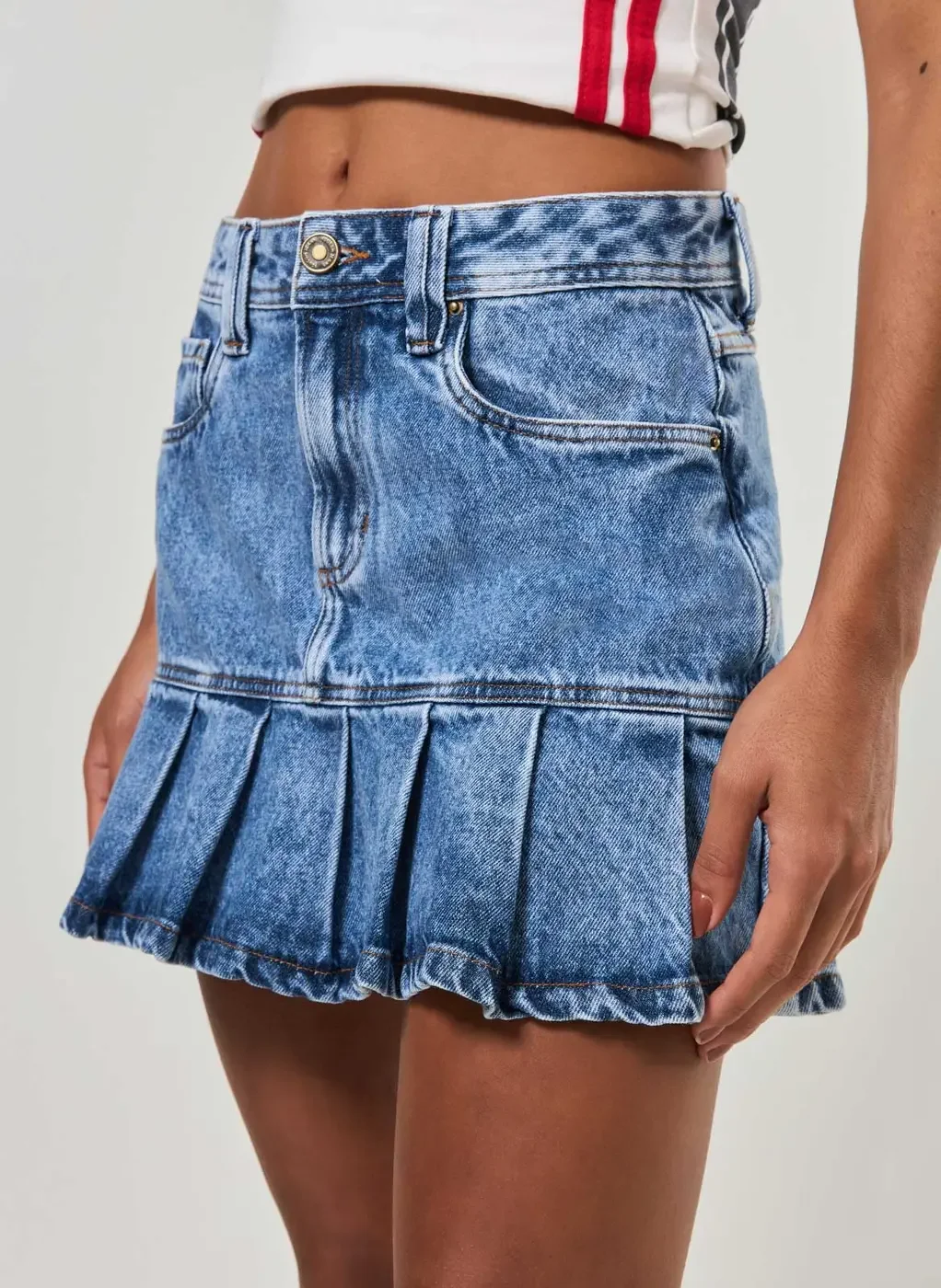 Saia Jeans Com Babado