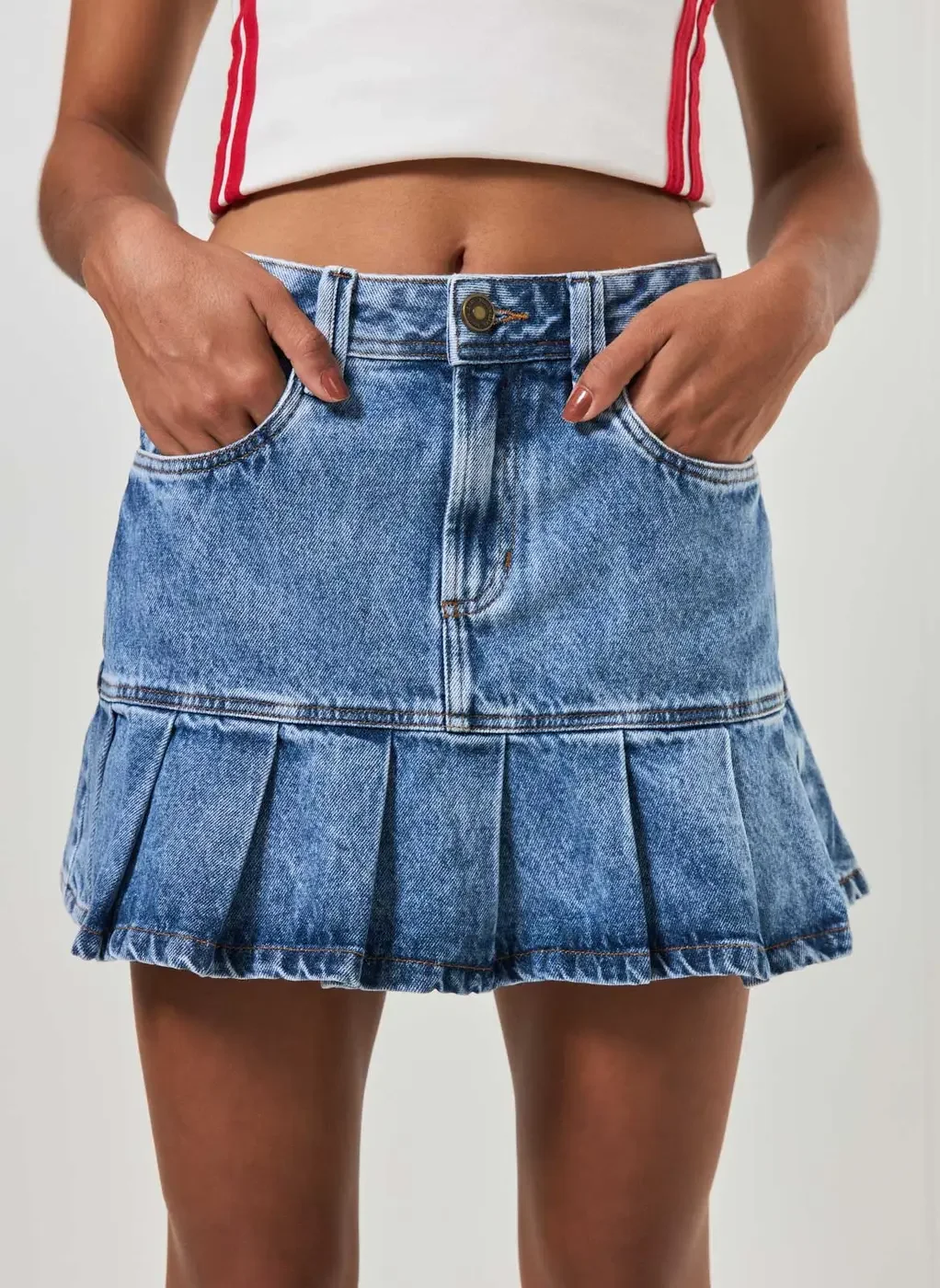 Saia Jeans Com Babado