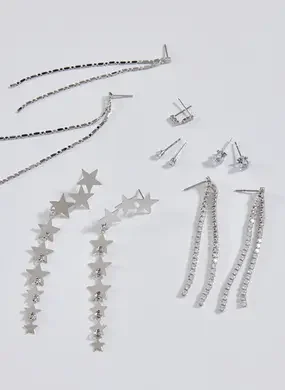 Conjunto 6 Brincos Estrelas E Zircônia