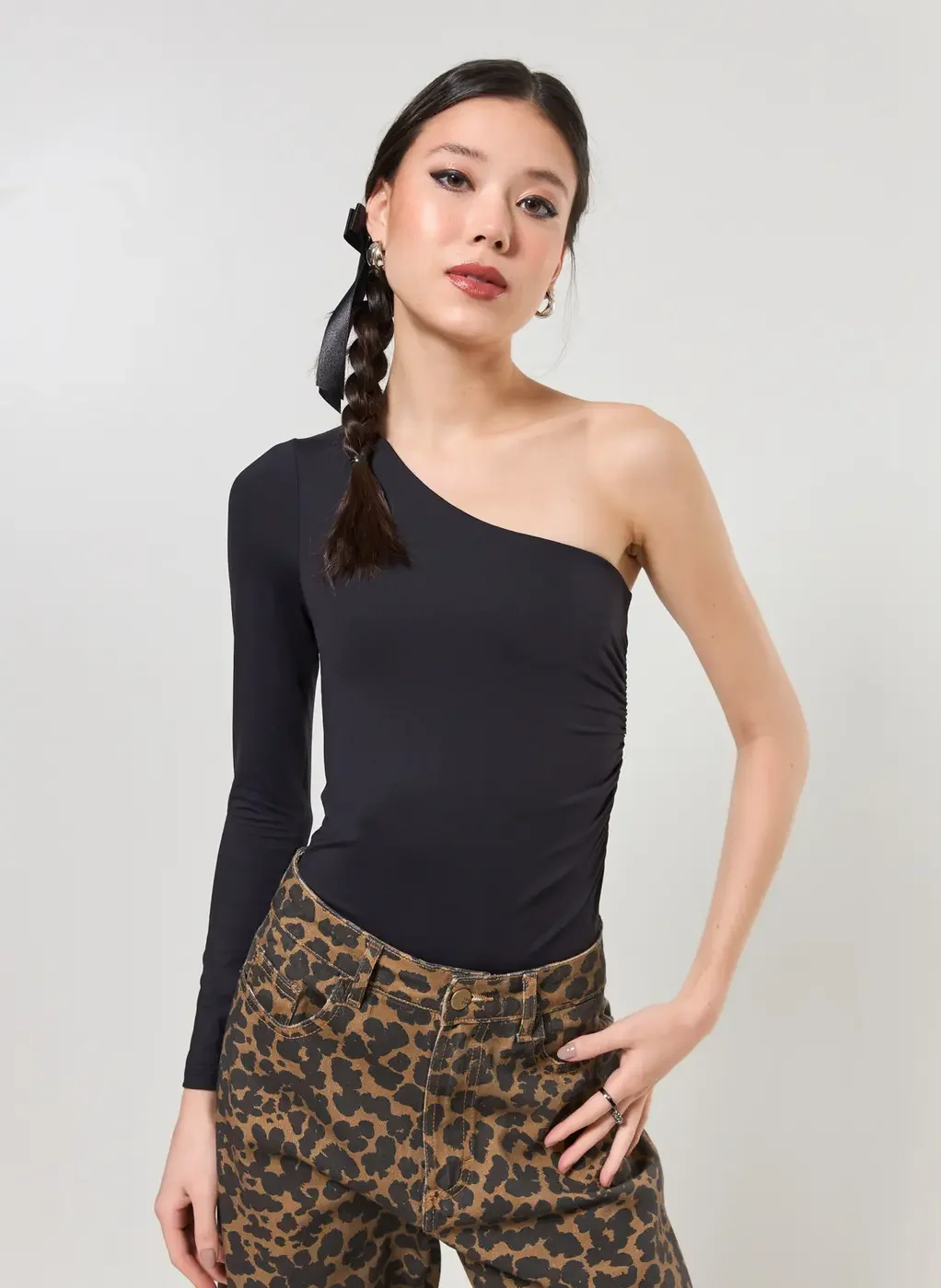 Body Franzido Em Poliamida Manga Única