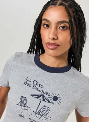 Mini Tee Cinza Praia Gola Azul