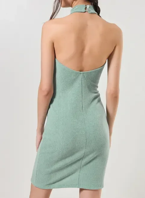 Vestido Malha Retilínea Halter Verde