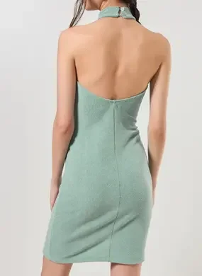 Vestido Malha Retilínea Halter Verde