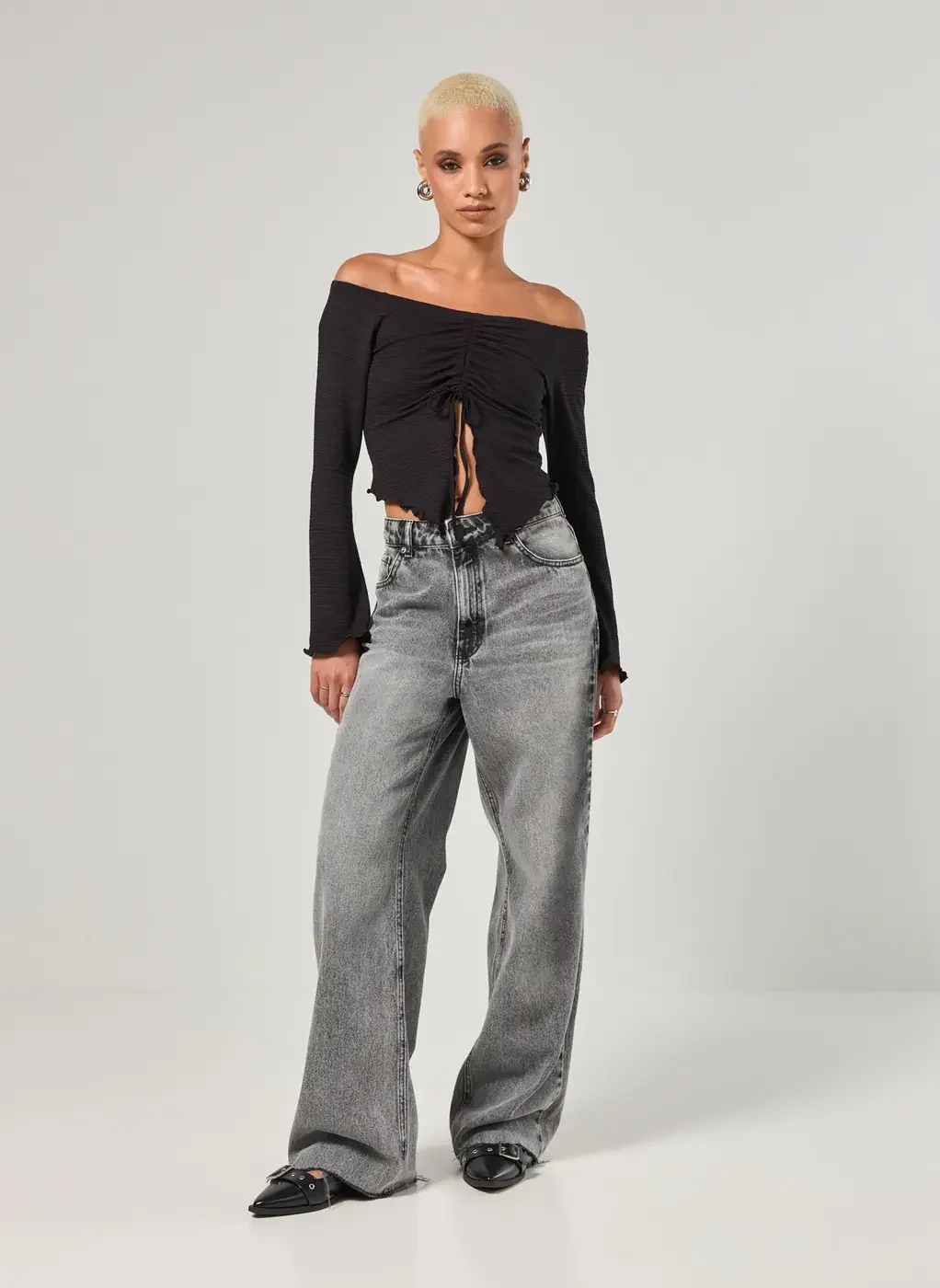 Cropped Manga Longa Franzido