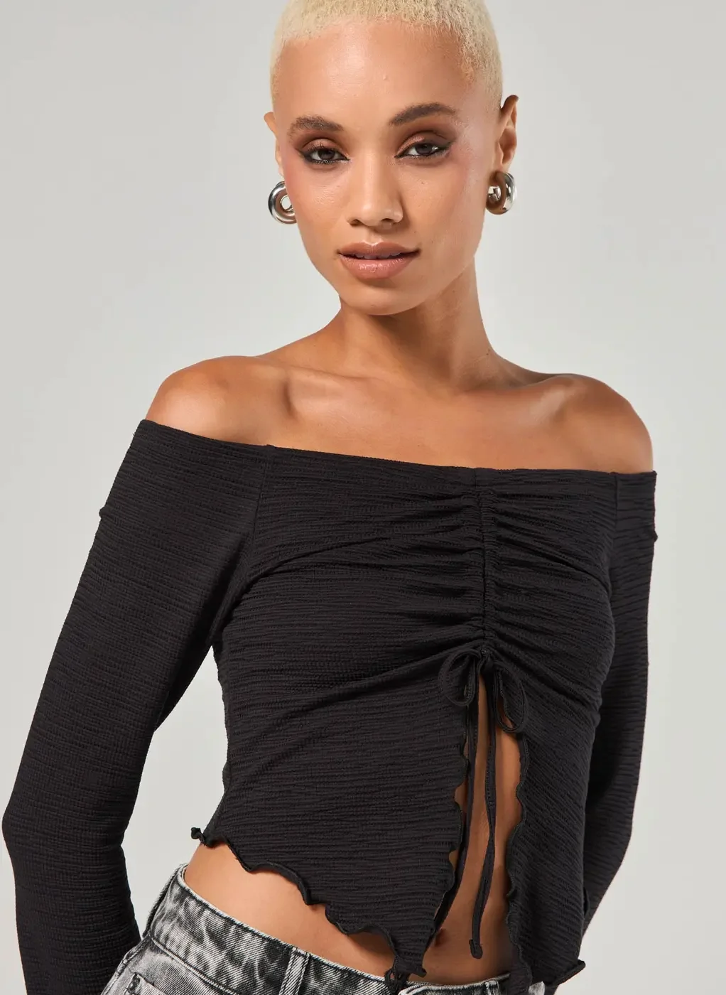 Cropped Manga Longa Franzido