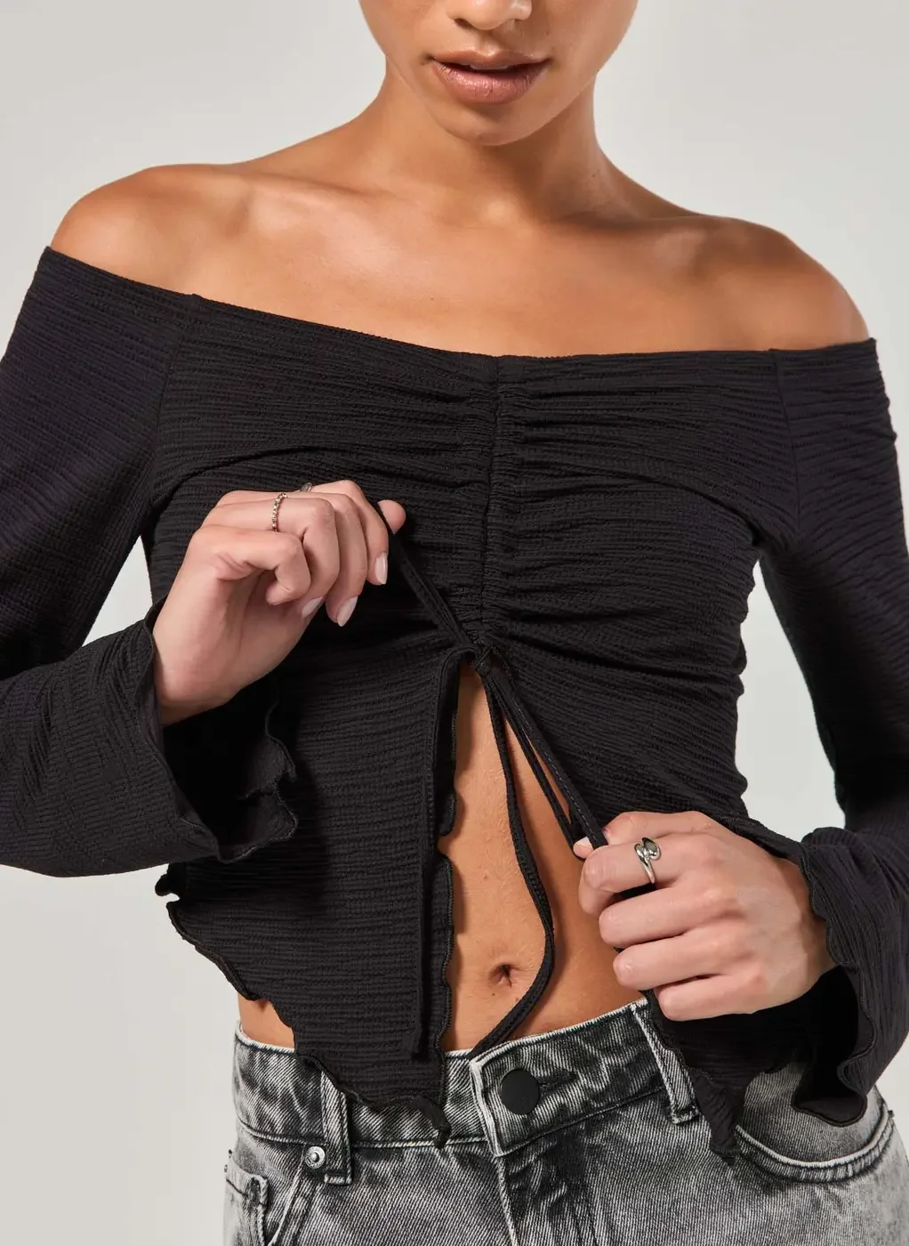 Cropped Manga Longa Franzido