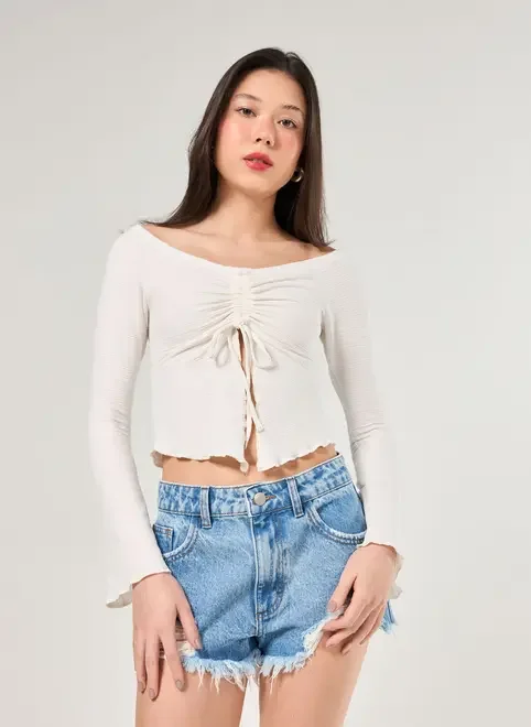 Cropped Manga Longa Franzido