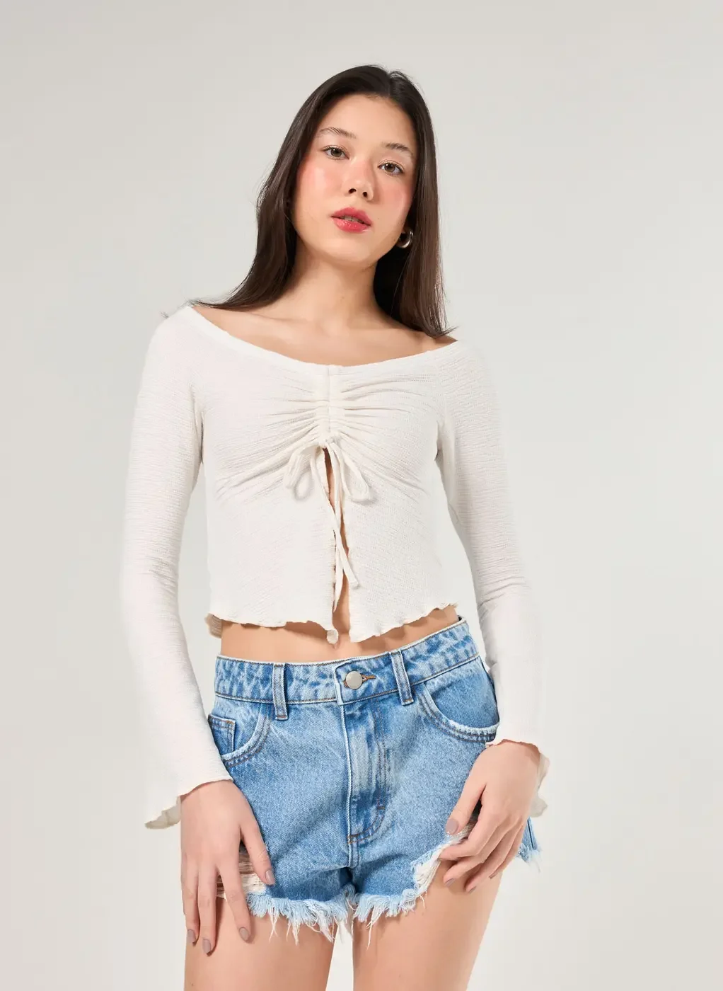 Cropped Manga Longa Franzido