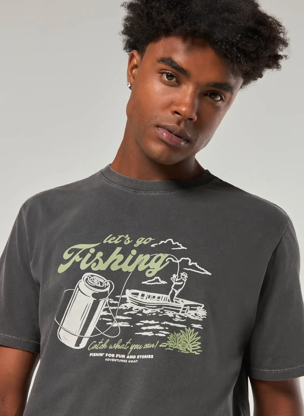 Camiseta Regular Preta Estonada Fishing