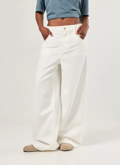 Calça Sarja Wide Leg Cintura Baixa