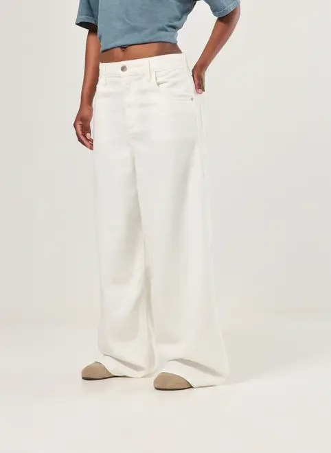 Calça Sarja Wide Leg Cintura Baixa