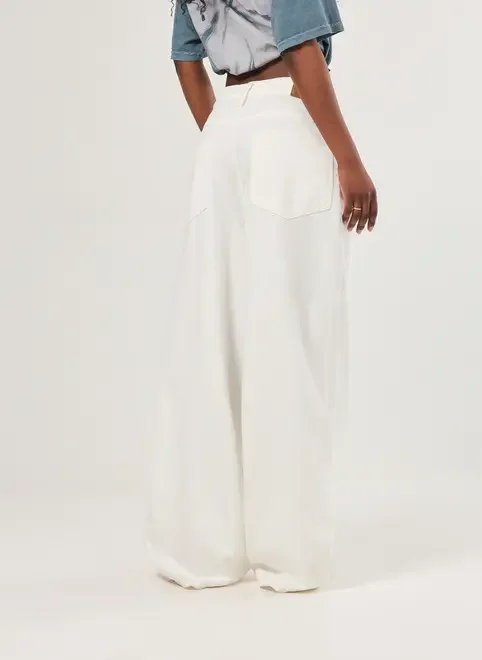 Calça Sarja Wide Leg Cintura Baixa