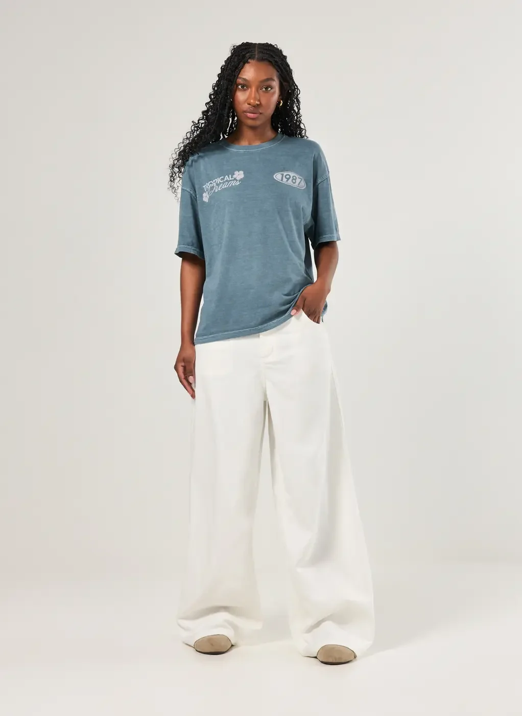 Calça Sarja Wide Leg Cintura Baixa