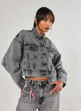 Jaqueta Jeans Cropped Com Bolso