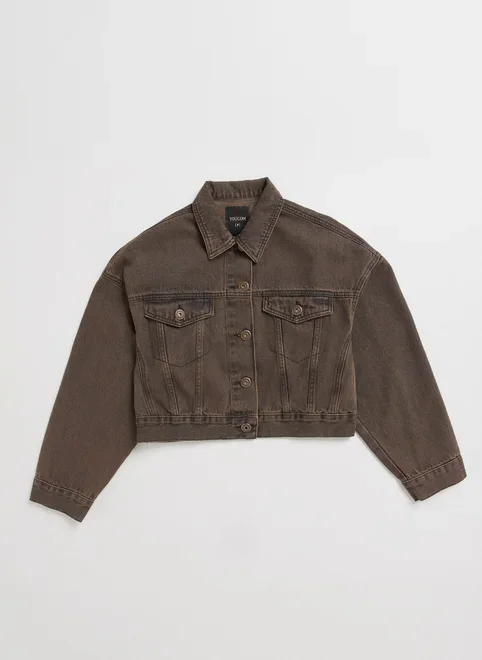 Jaqueta Jeans Cropped Com Bolso