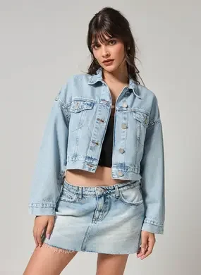 Jaqueta Jeans Claro Cropped