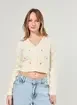Cardigan Tricô Off-White Com Flores Coloridas